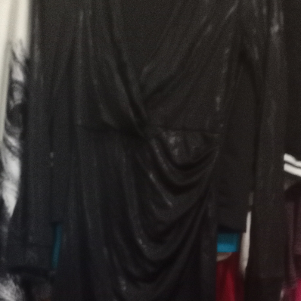 4/$12 Cefian V Cut Gray/Black Midi Long Sleeves  Draped Dress